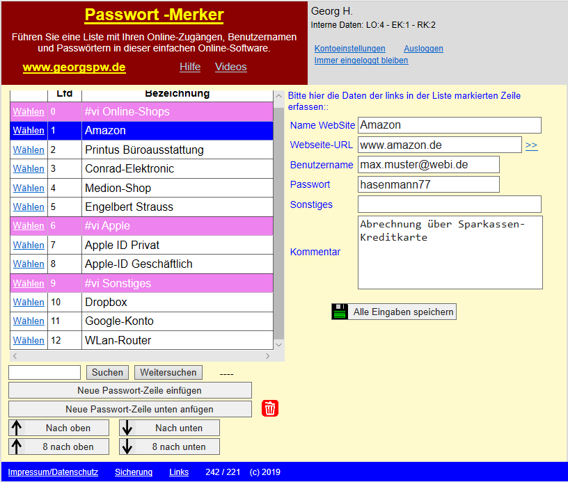 Passwort-Manager / Speichern der Passwörter